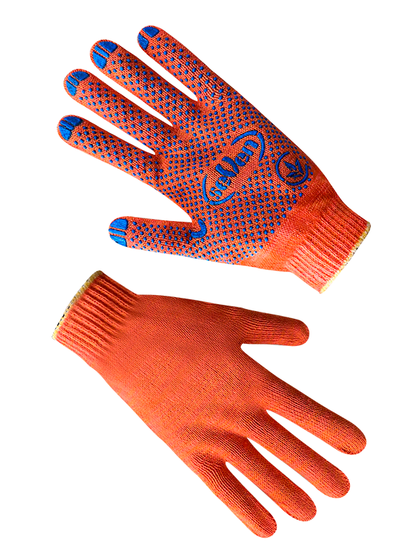 Рукавички трикотажні помаранчеві з ПВХ крапкою SEVEN 78212х